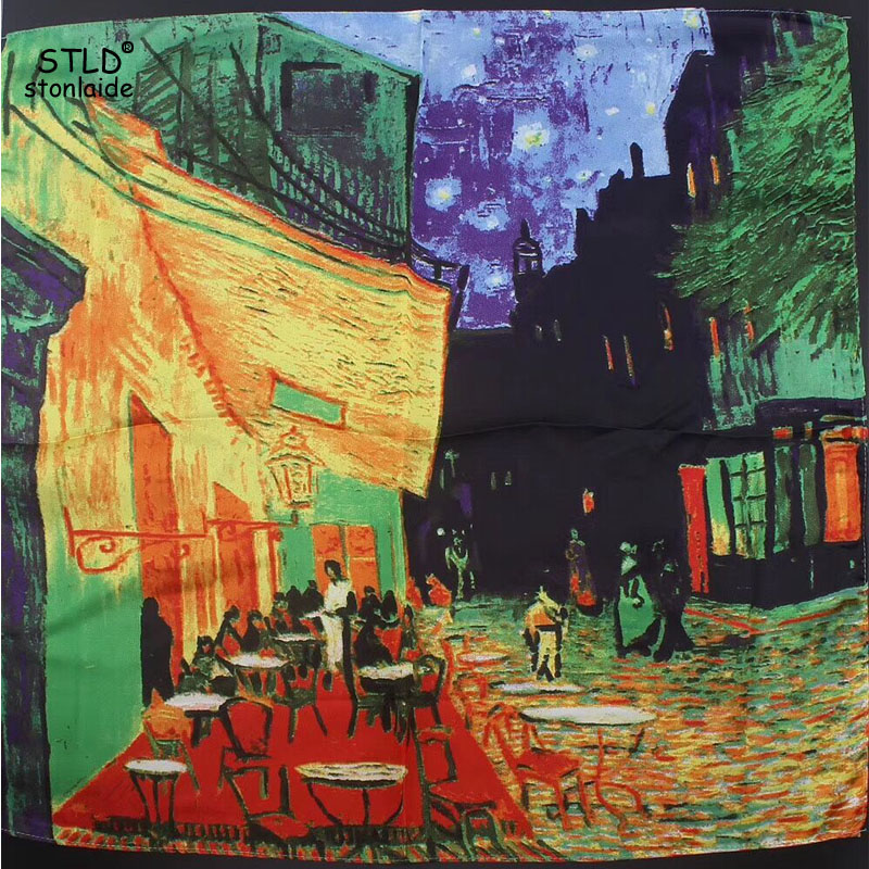 55X55CM Eruo Van Gogh Oil Pain - đánh giá và giá Scarf Silk Square