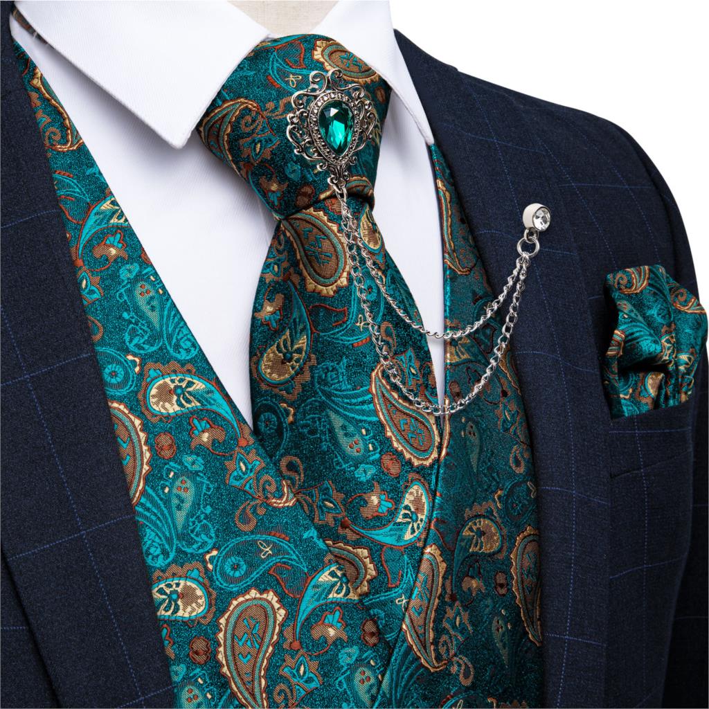 Mới Teal Xanh Họa Tiết Paisley - đánh giá và giá Pocket Square Set