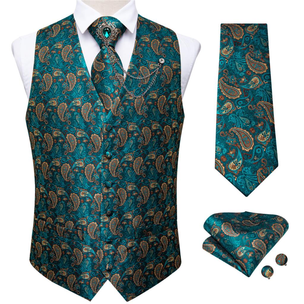 Mới Teal Xanh Họa Tiết Paisley - đánh giá và giá Pocket Square Set
